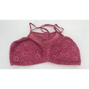 XHILIRATION Bra Womens Size XL 38 DD 40 D‎ Pink High Neck Bralette Lace